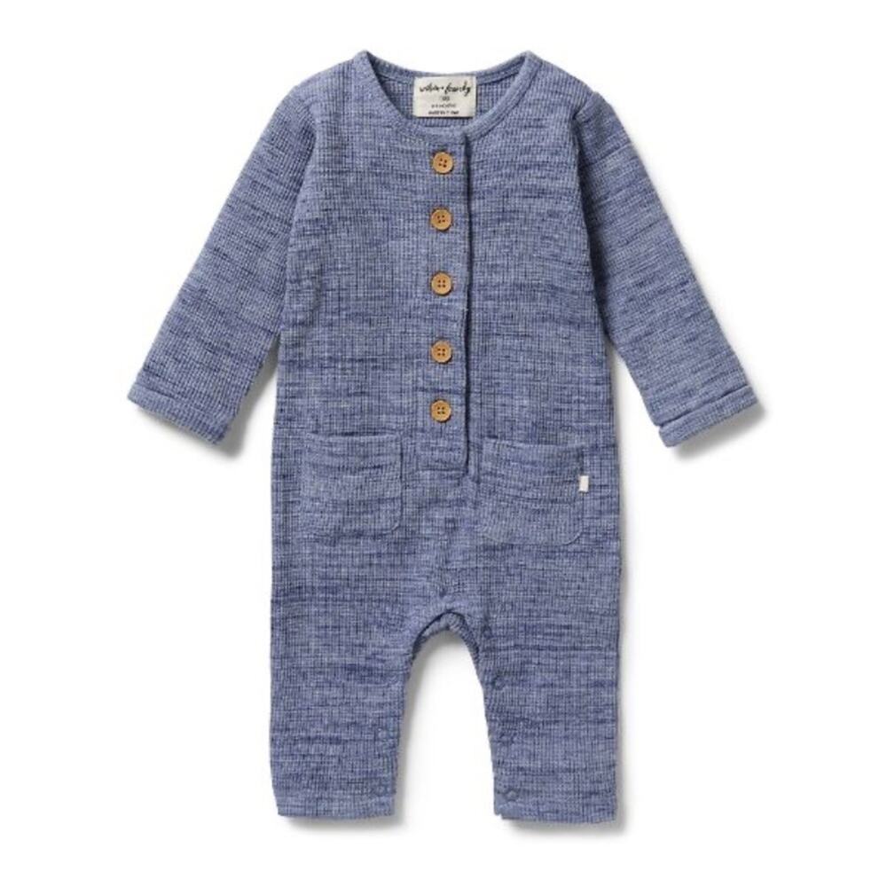Wilson & Frenchy Organic Waffle Growsuit 3-6M Blue